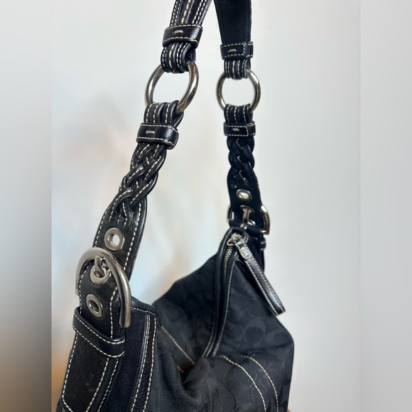 Coach soho hobo signature black larger croissant woven strap nickel hardware - Picture 2 of 12
